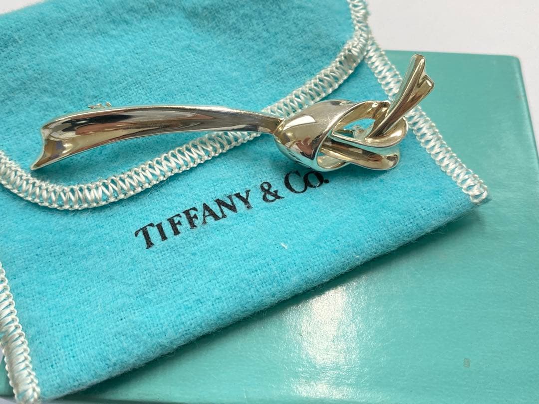 美品　ティファニー　リボン　モチーフ　ノット　ブローチ　シルバー　925