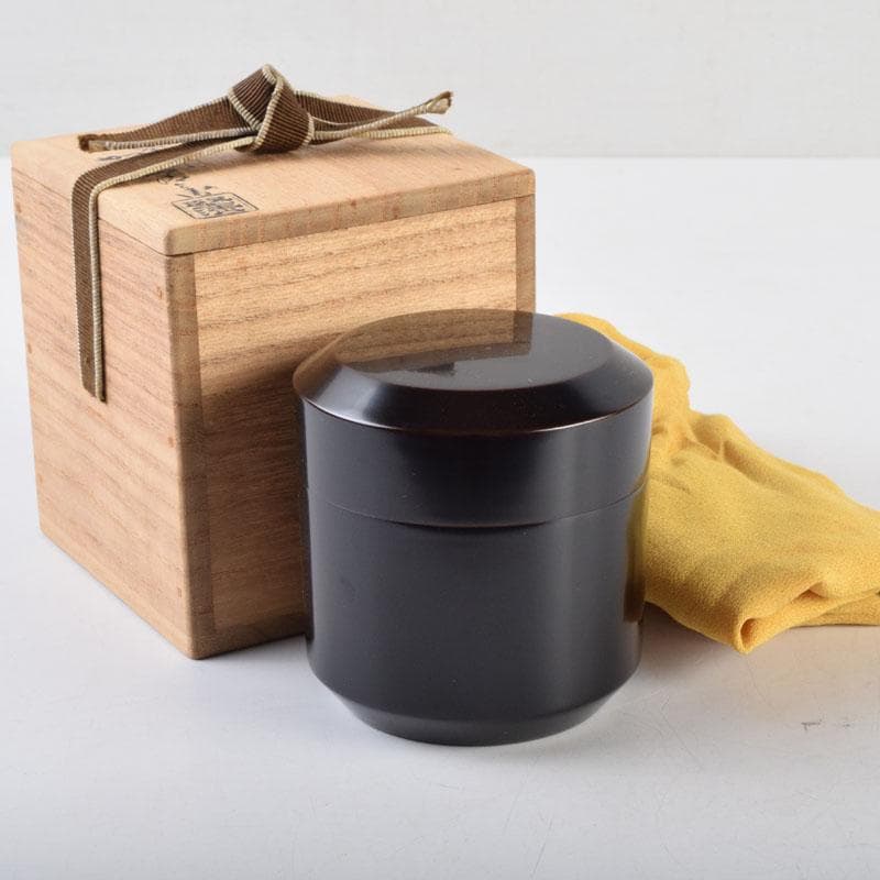 茶道具　塗師　堅地屋清兵衛作　利休形　黒雪吹　棗　共箱　V　9120