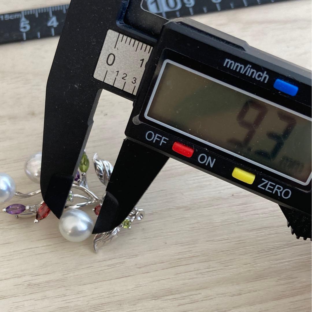 ブローチ パール　カラーストーン　シルバー925　南洋真珠　白真珠　ペンダント