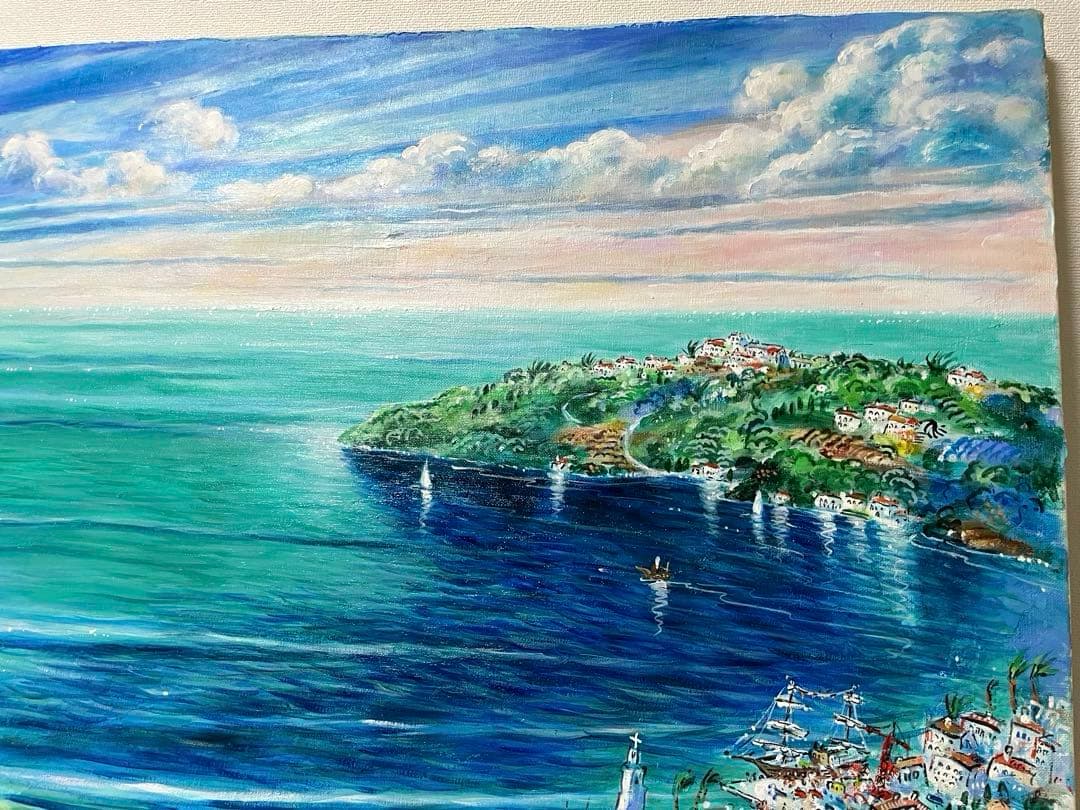 平野琳人『帆船のいる港』油彩 原画 M30 大作傑作 平野オリジナル額装