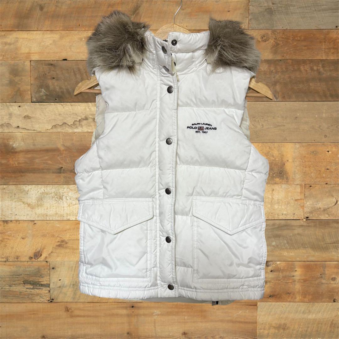 Polo Jeans Company ファー付きダウンベスト ホワイト 90s