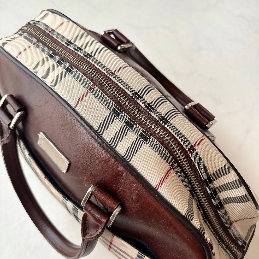 美品 BURBERRY ノバチェック ミニ ボストンバッグ ロゴプレート