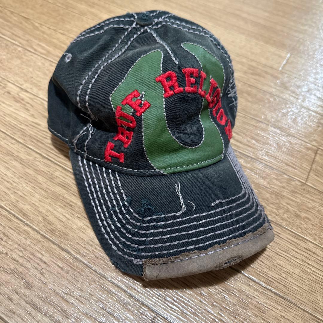 True Religion キャップ　トゥルーレリジョン　ダメージ加工