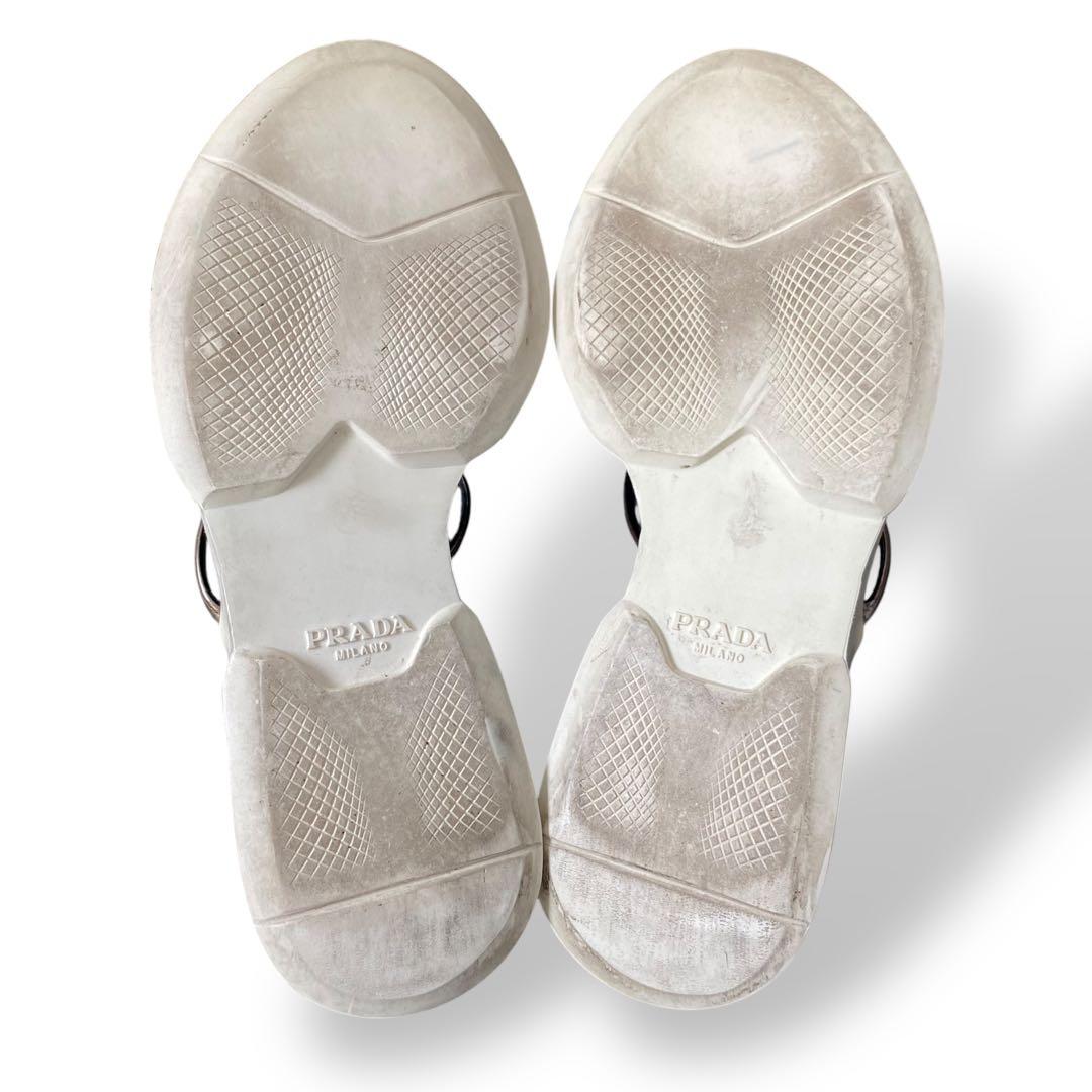 プラダ　ミュール　ハイヒール　ウェッジソール　メタリック　ストラップ　25cm