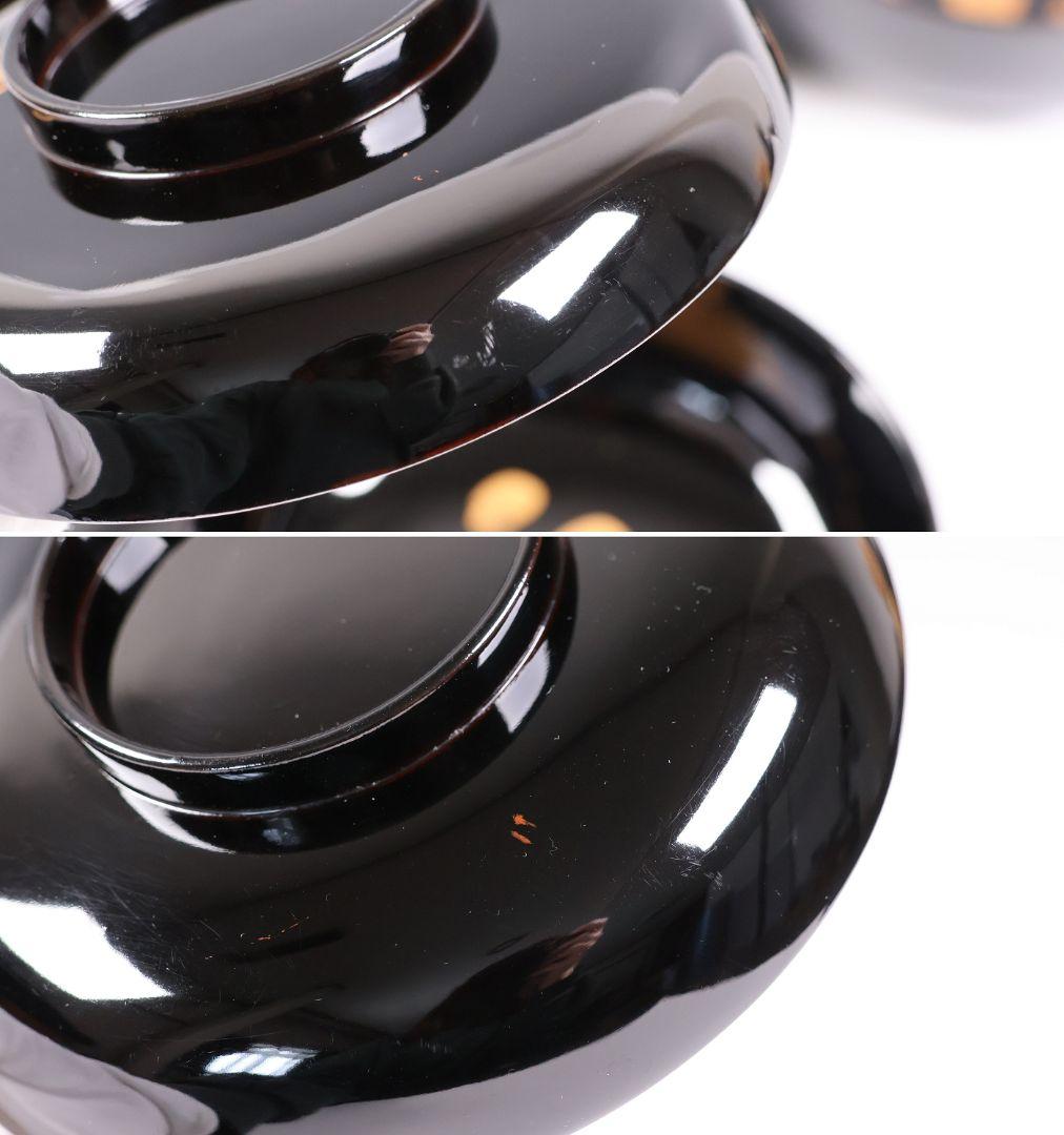 【CM416】訳あり 天然木漆塗 月と梅 福寿草 金蒔絵 黒塗椀 五客 大正昭和