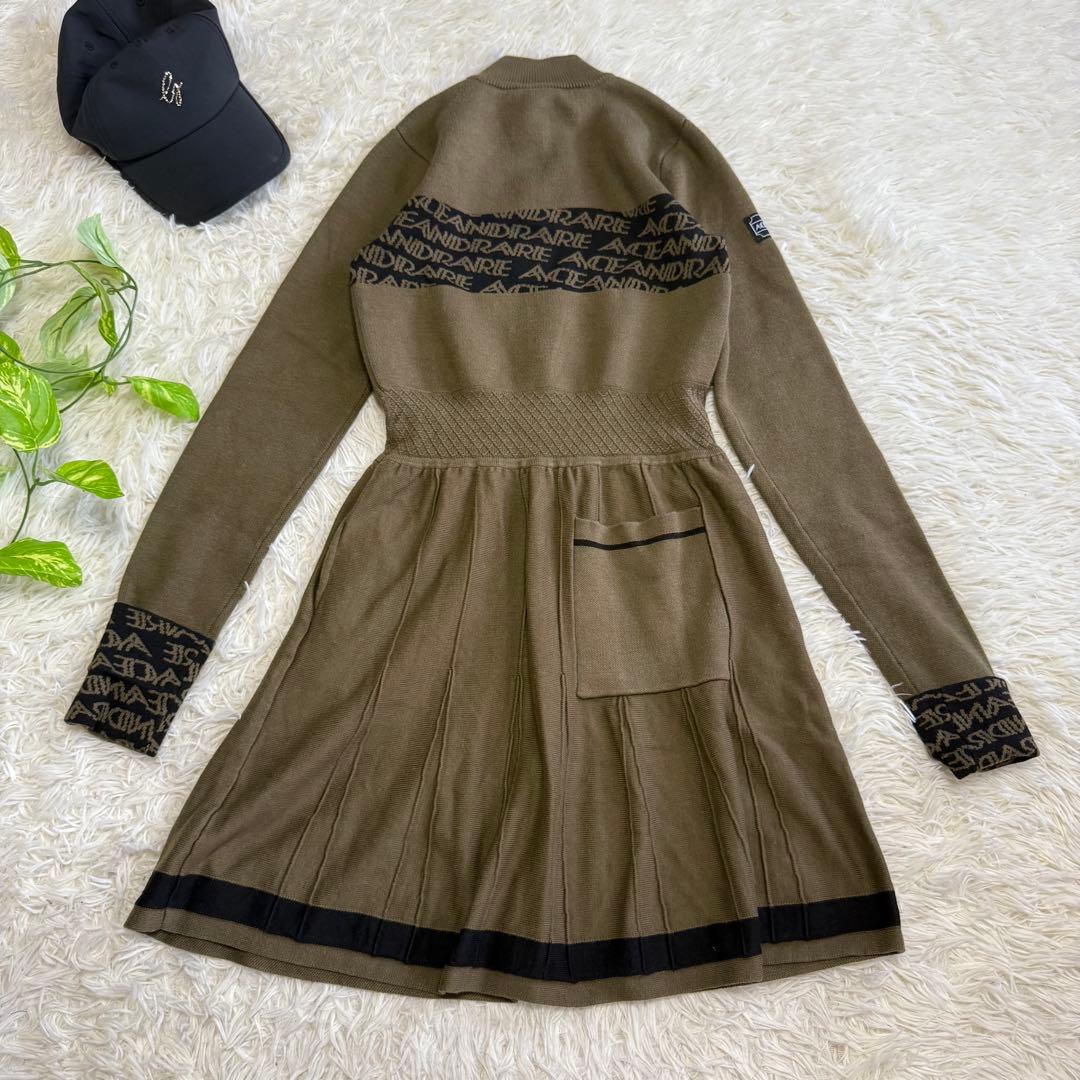 【エースアンドレア】美品♡ニットワンピース モックネック ロゴ 168S カーキ