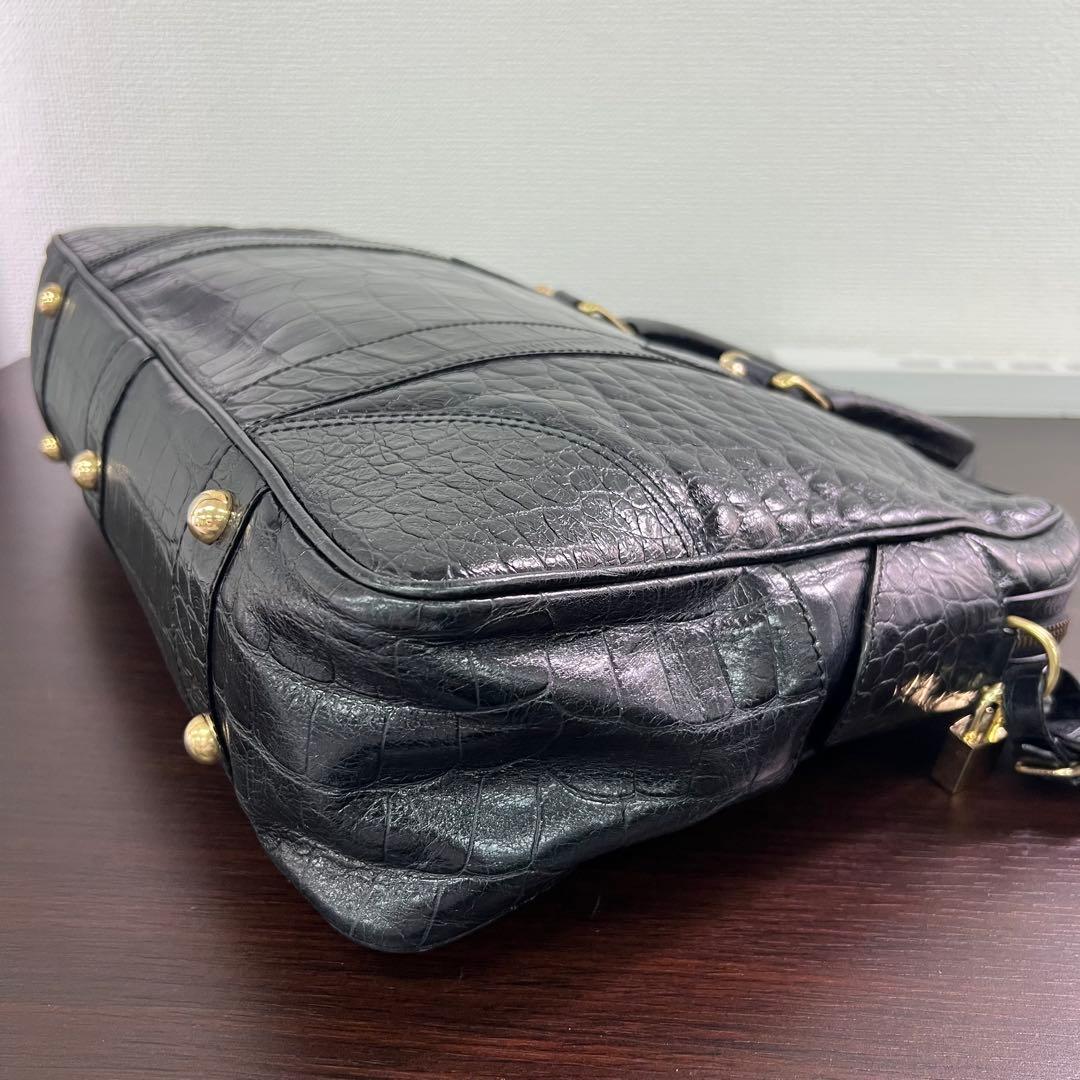 ⭐️定価25万　J&M Davidson クロコ型押しビジネスバッグ　ブラック