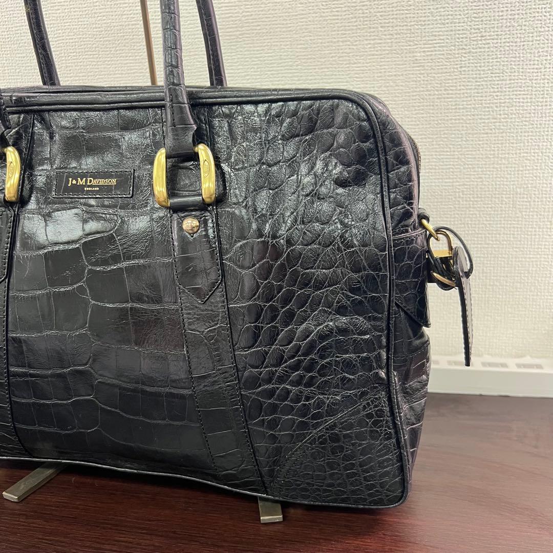 ⭐️定価25万　J&M Davidson クロコ型押しビジネスバッグ　ブラック