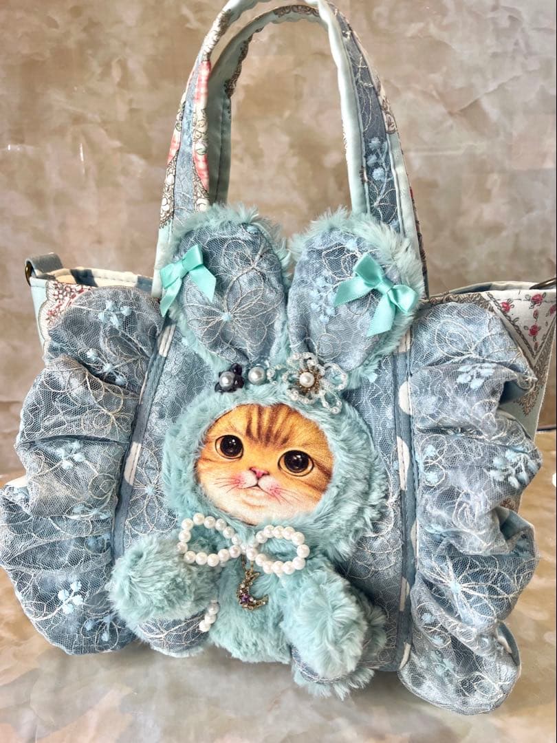 コヤンイサムチョン　レトロハート生地/ラメレース　ふんわりフリルバッグ