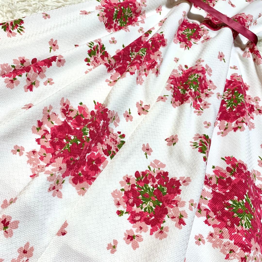 美品✨希少サイズ エムズグレイシー ブーケプリント フレア ワンピース ケープ付