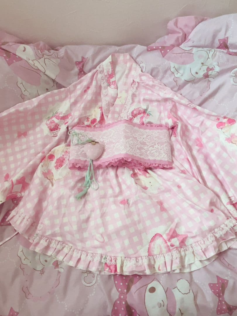 To Alice いちごギンガムチェック ピンク 浴衣 S 浴衣ドレス 地雷系