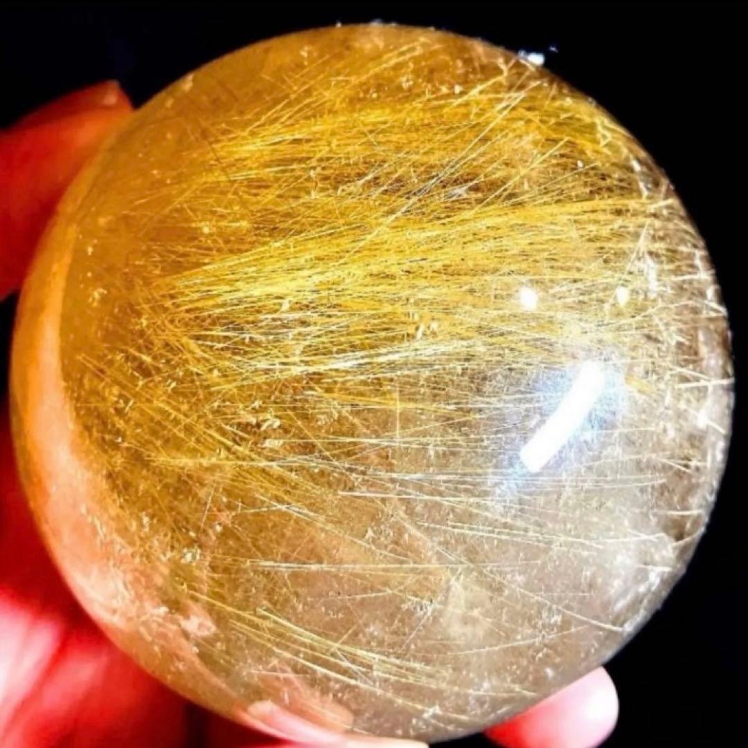 限定値下げ超絶綺麗✨76mm ゴールドルチルクォーツ　丸玉　スフィア　金針水晶