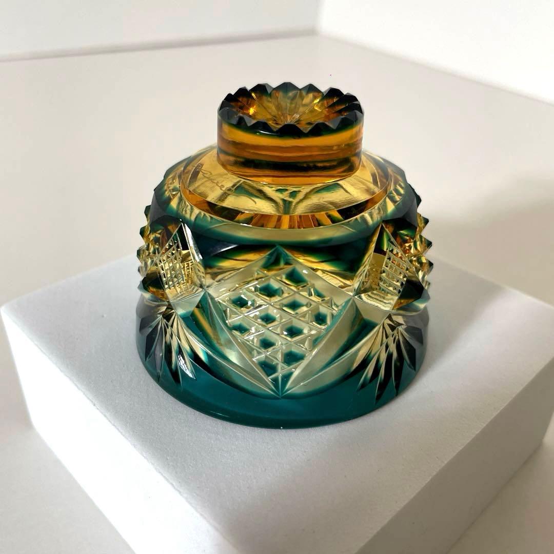 #XG331 ガラス工芸作家・黒木国昭・綾切子・銘「猪口」・骨董・アンティーク