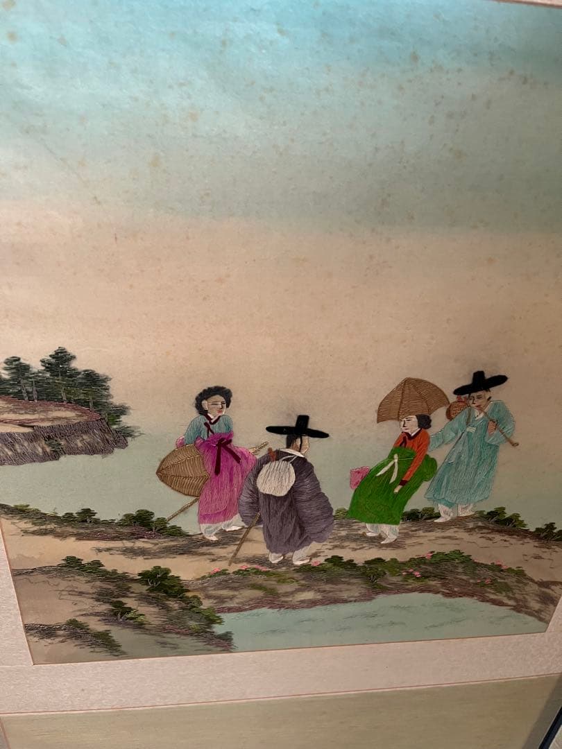 韓国　刺繍　パーテーション　六折　屏風