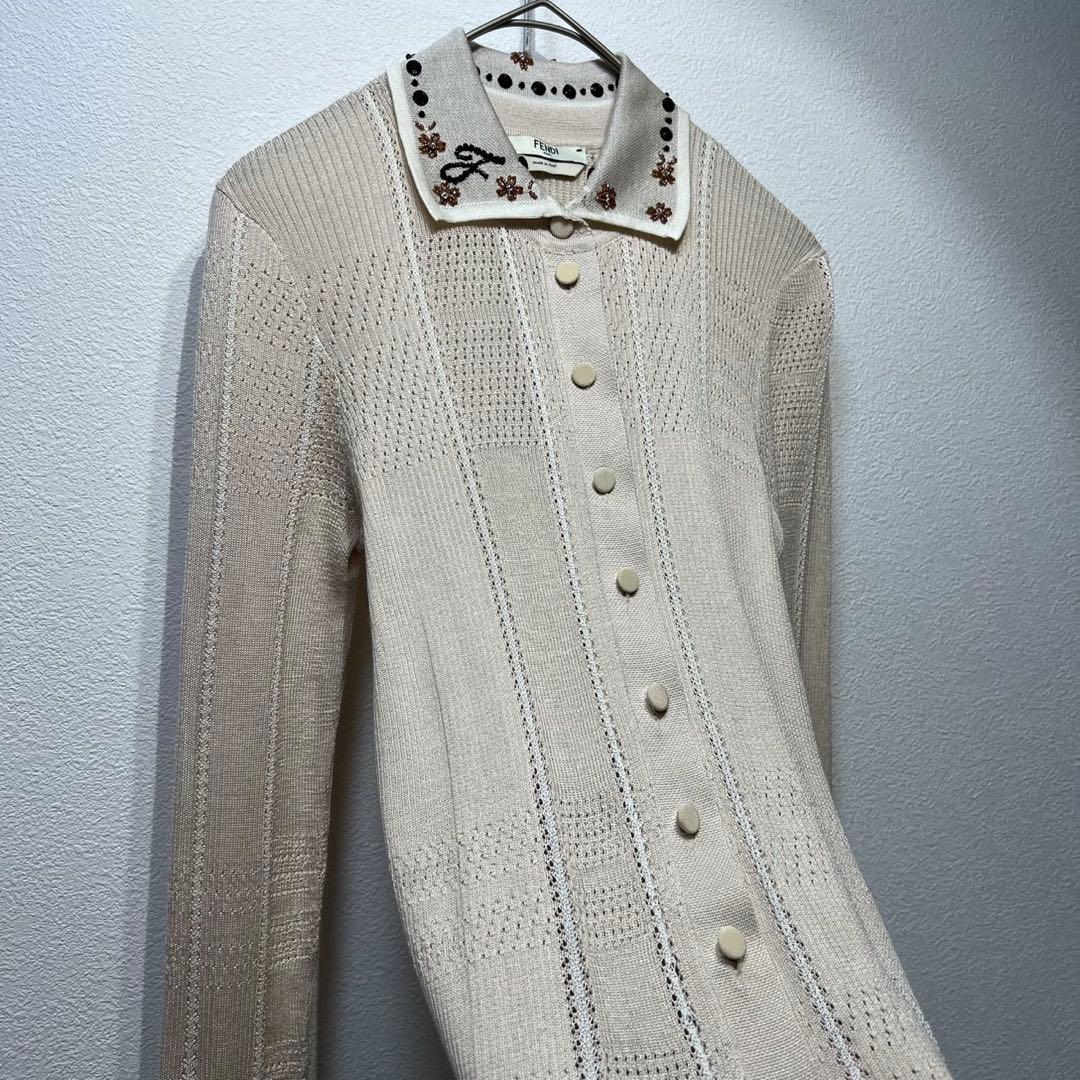 希少 美品 フェンディ スタッズ スパンコール デザイン ニット カーディガン