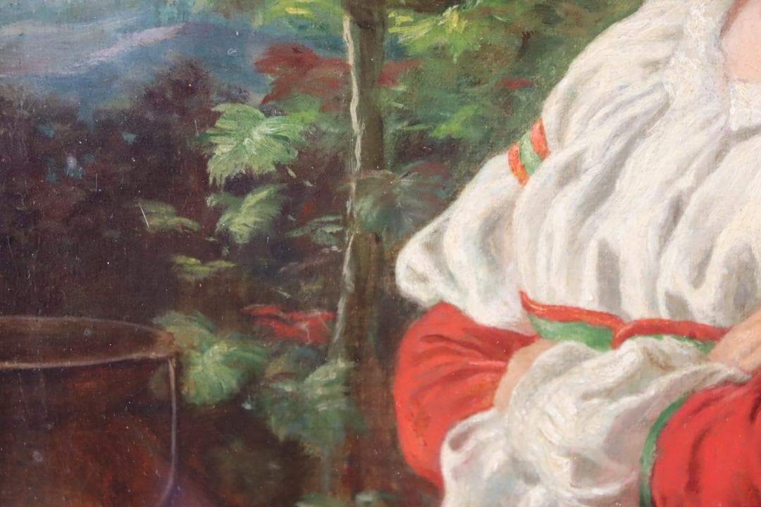 真作保証 19世紀古画 J.W. Chapman 「婦人像」油彩4号 1888年