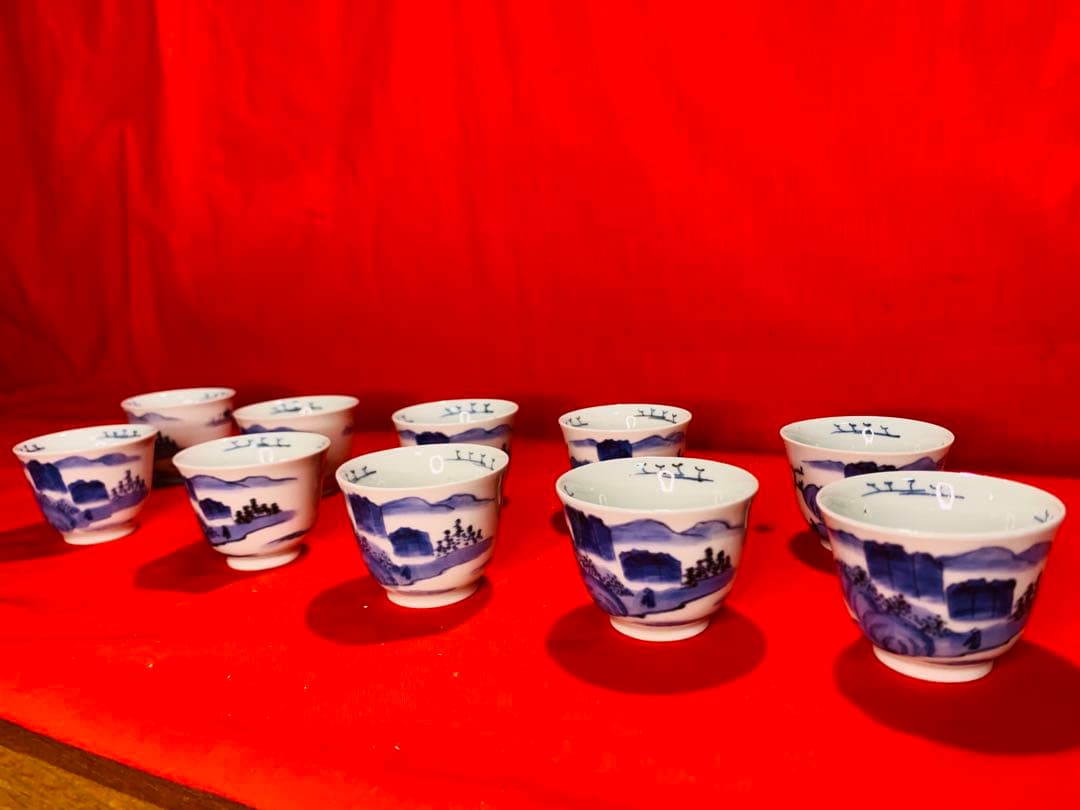 古伊万里　平戸焼　10客　湯呑　煎茶器　ぐい呑み　猪口　のぞき　骨董