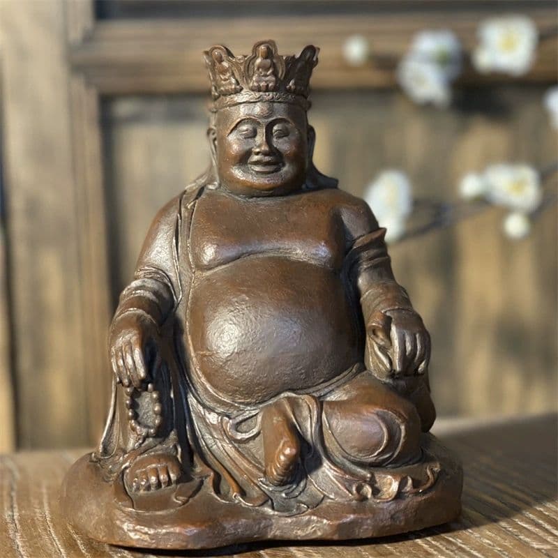 石像 仏像 宝冠弥勒仏 禅意 玄関 書斎 茶室 机面 供養 装飾品 工芸品 置物
