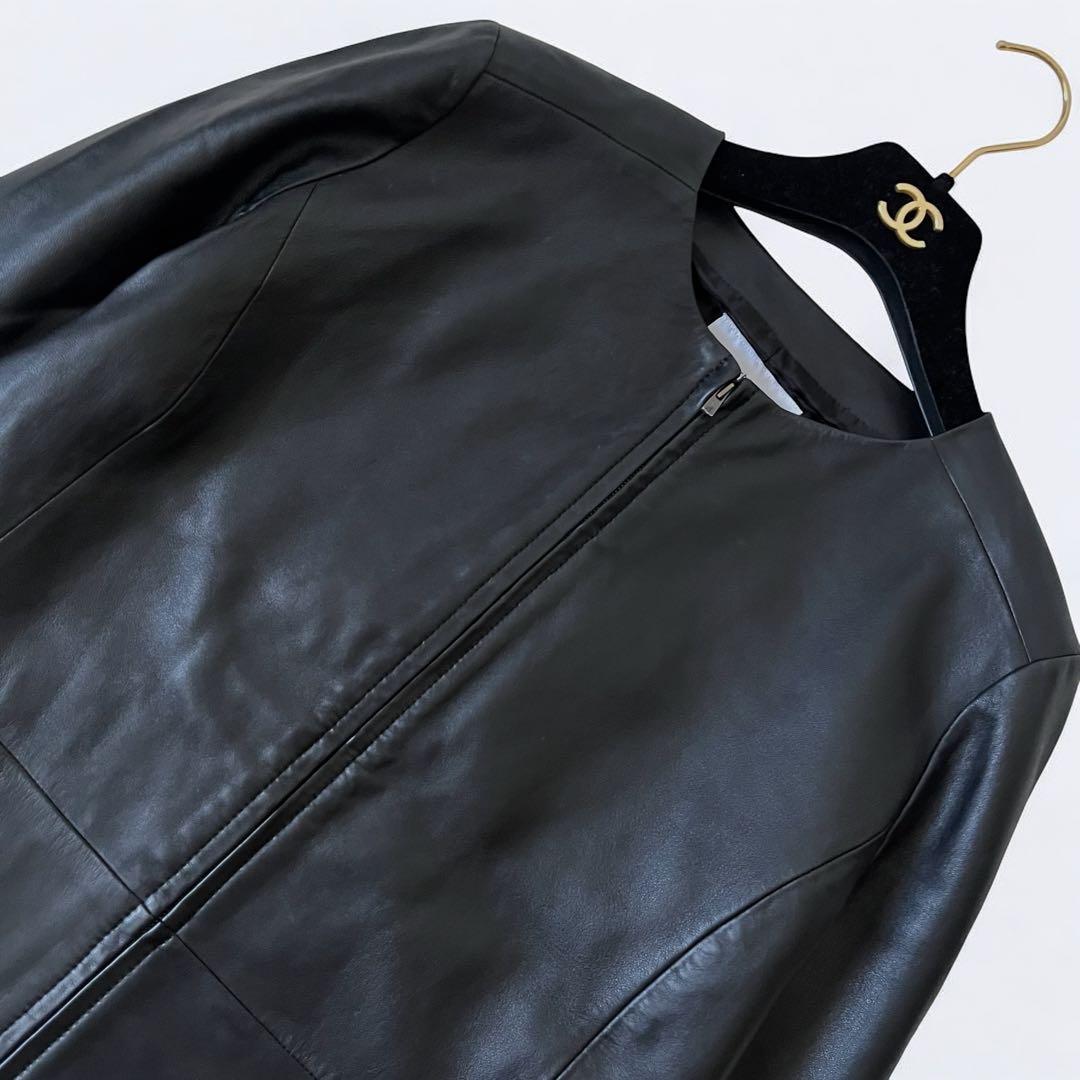 美品 アンタイトル 羊革 ラムレザー ノーカラージャケット Lサイズ