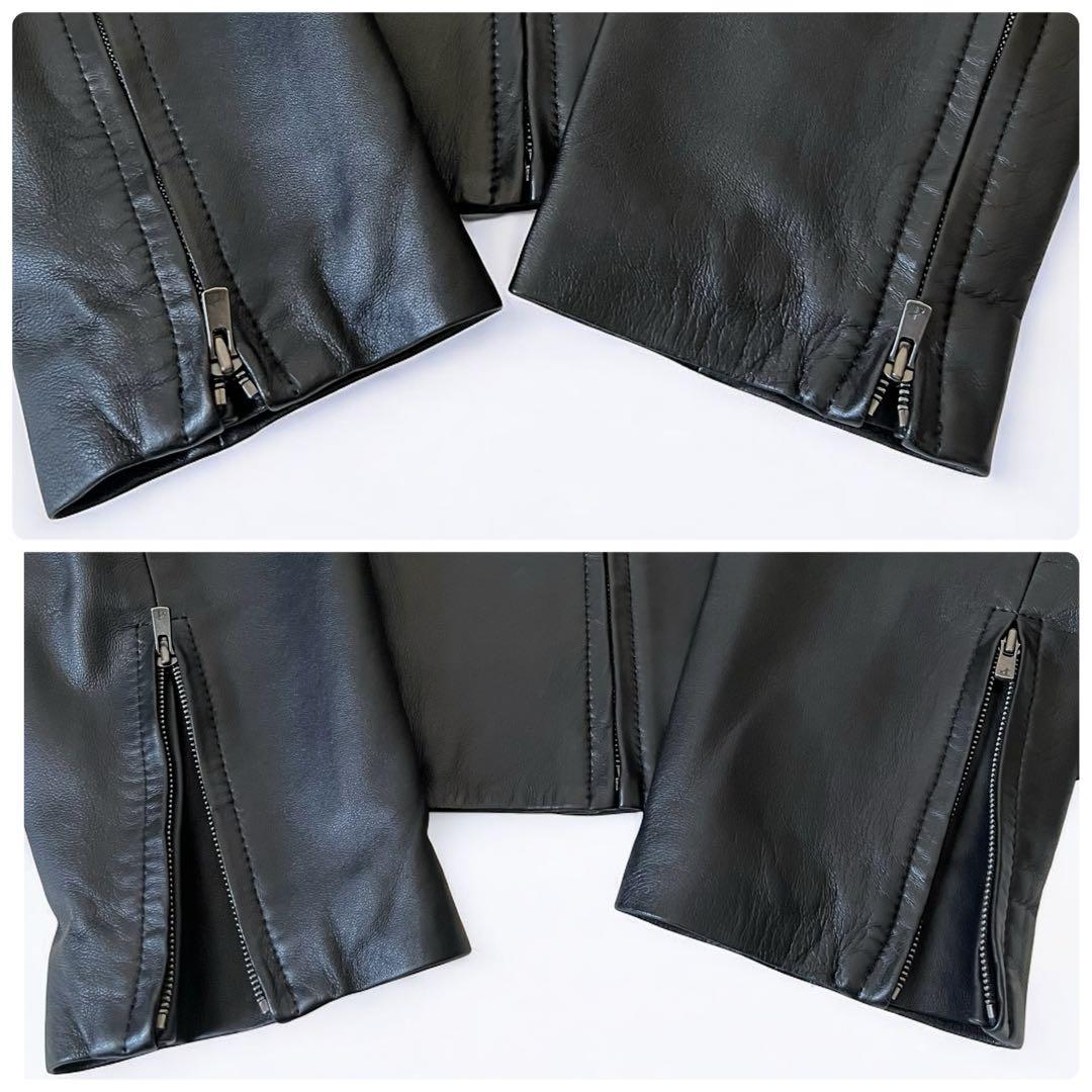 美品 アンタイトル 羊革 ラムレザー ノーカラージャケット Lサイズ