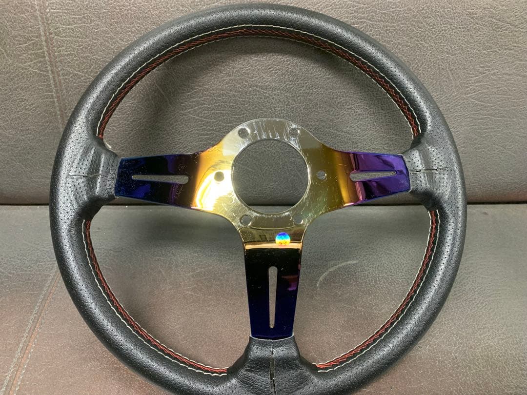 社外　ステアリング　35パイ　チタンカラー　ディープコーン　ホーンボタン付き！