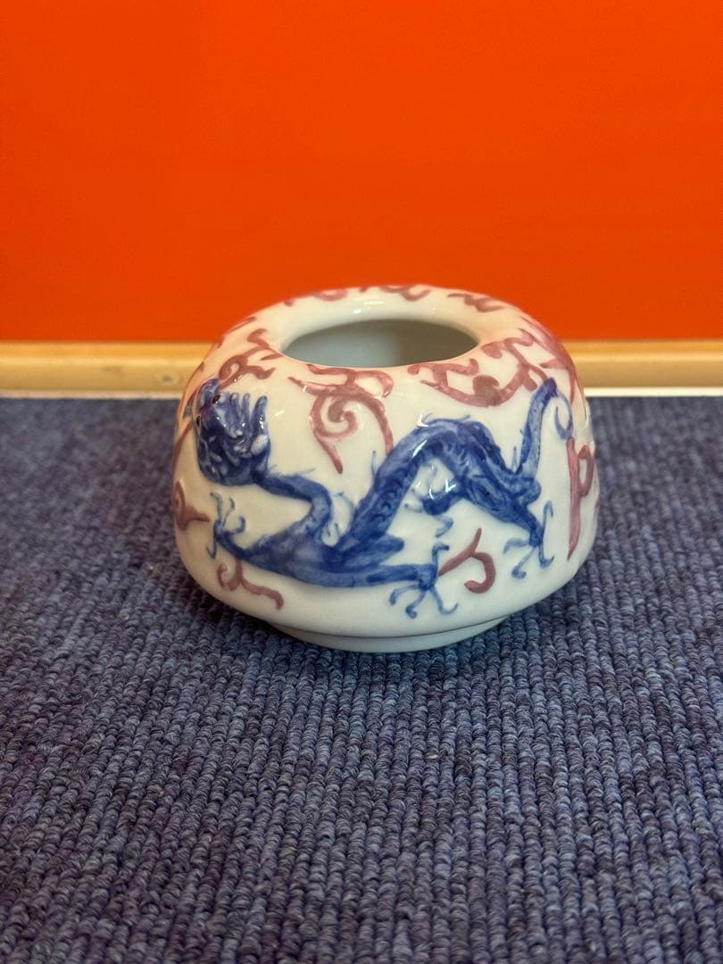 1626 中国骨董　大清康熙年製銘　香炉　赤絵　龍文鳳凰図　火入　時代物