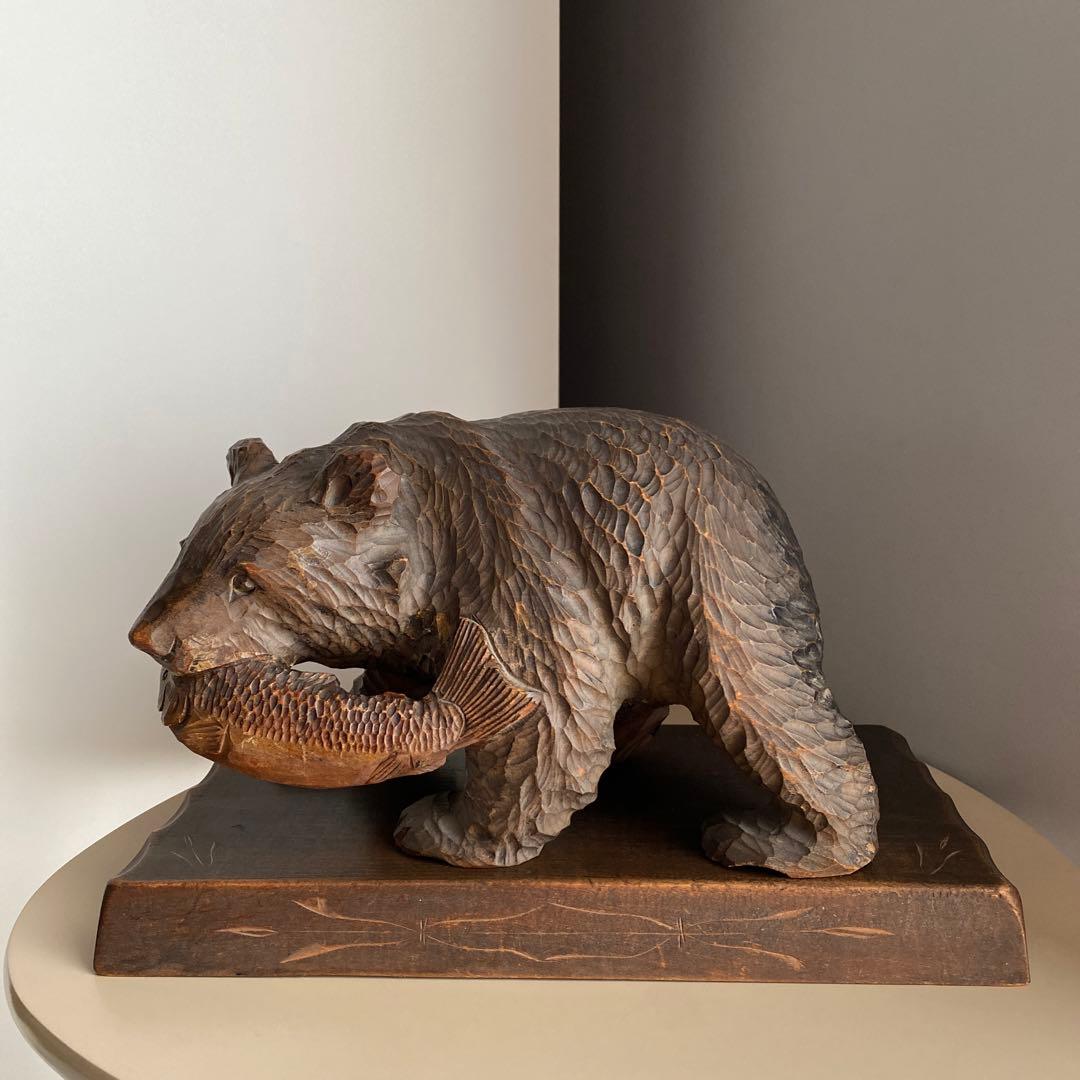 木彫り熊 鮭 置物 北海道 昭和 レトロ アンティーク ビンテージ 希少 骨董