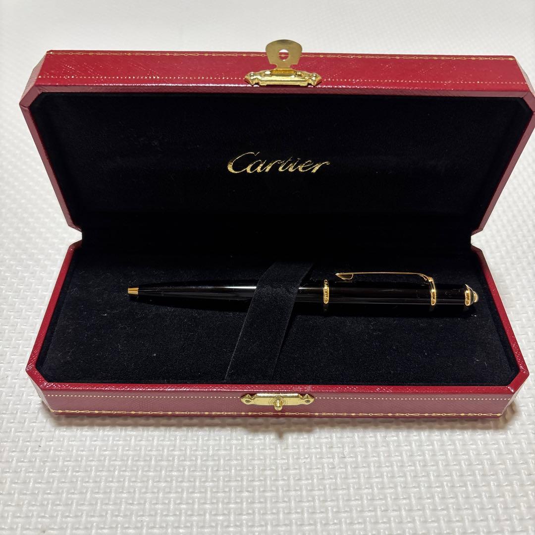 ラベンダー　Cartier ボールペン 黒 金色アクセント 専用ケース付き