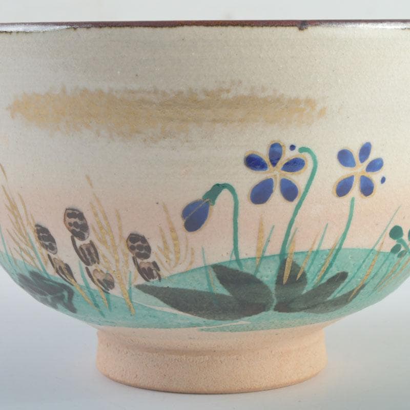 茶道具　福森阿也作　乾山写　色絵　花草文　茶碗　共布共箱　C　9475