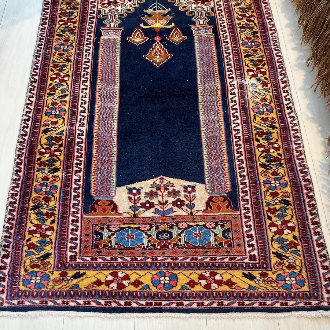 トルコ製ヴィンテージラグ838レア 高級 カイセリ ネイビー イエロー ピンク