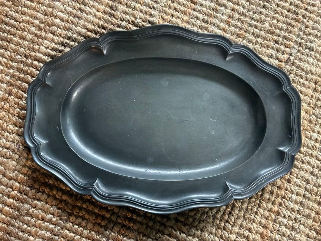 【超大判】フランス購入 花リム平皿 ピューター