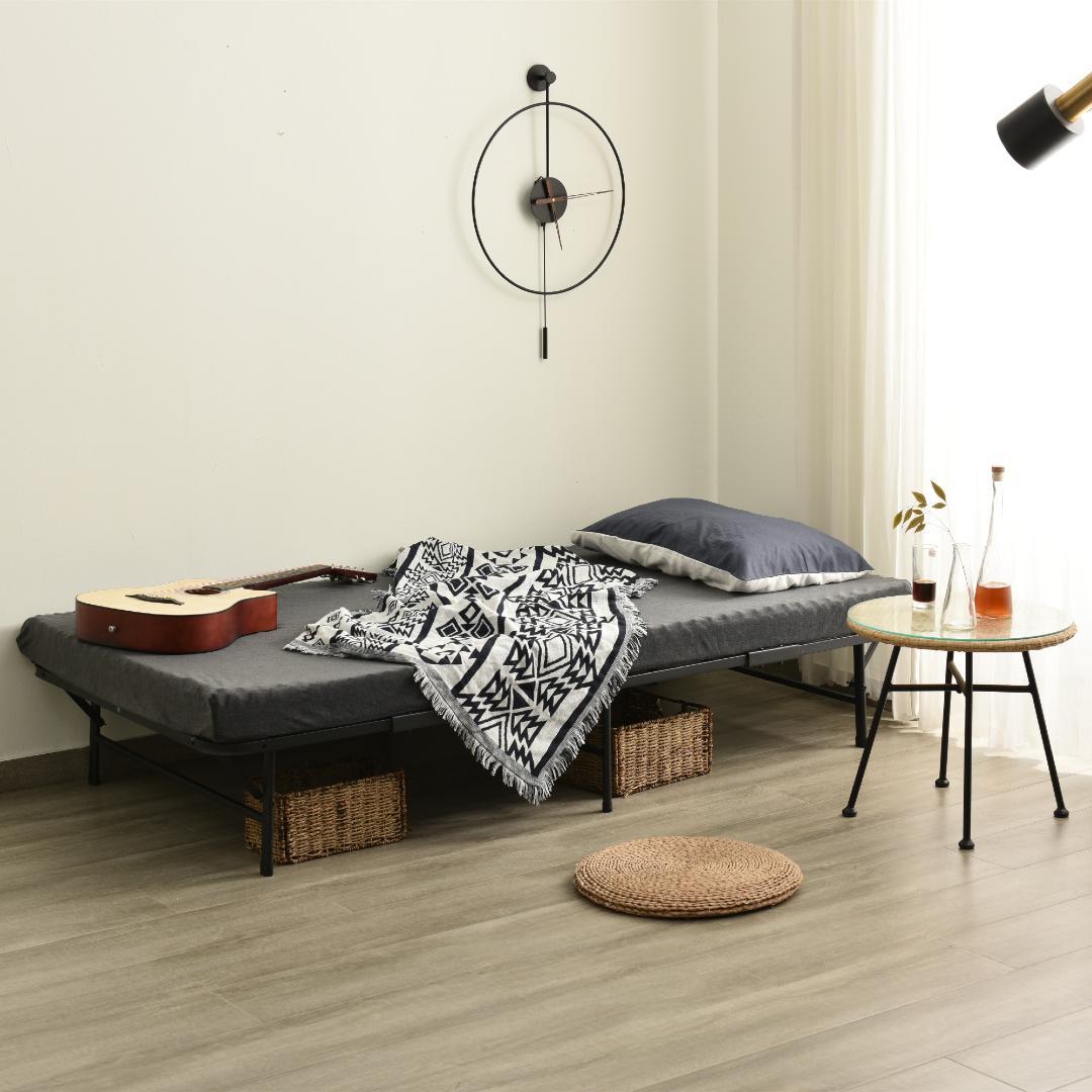 超人気！組立簡単折りたたみベッド （S） 一人暮らし通気性　BLACK