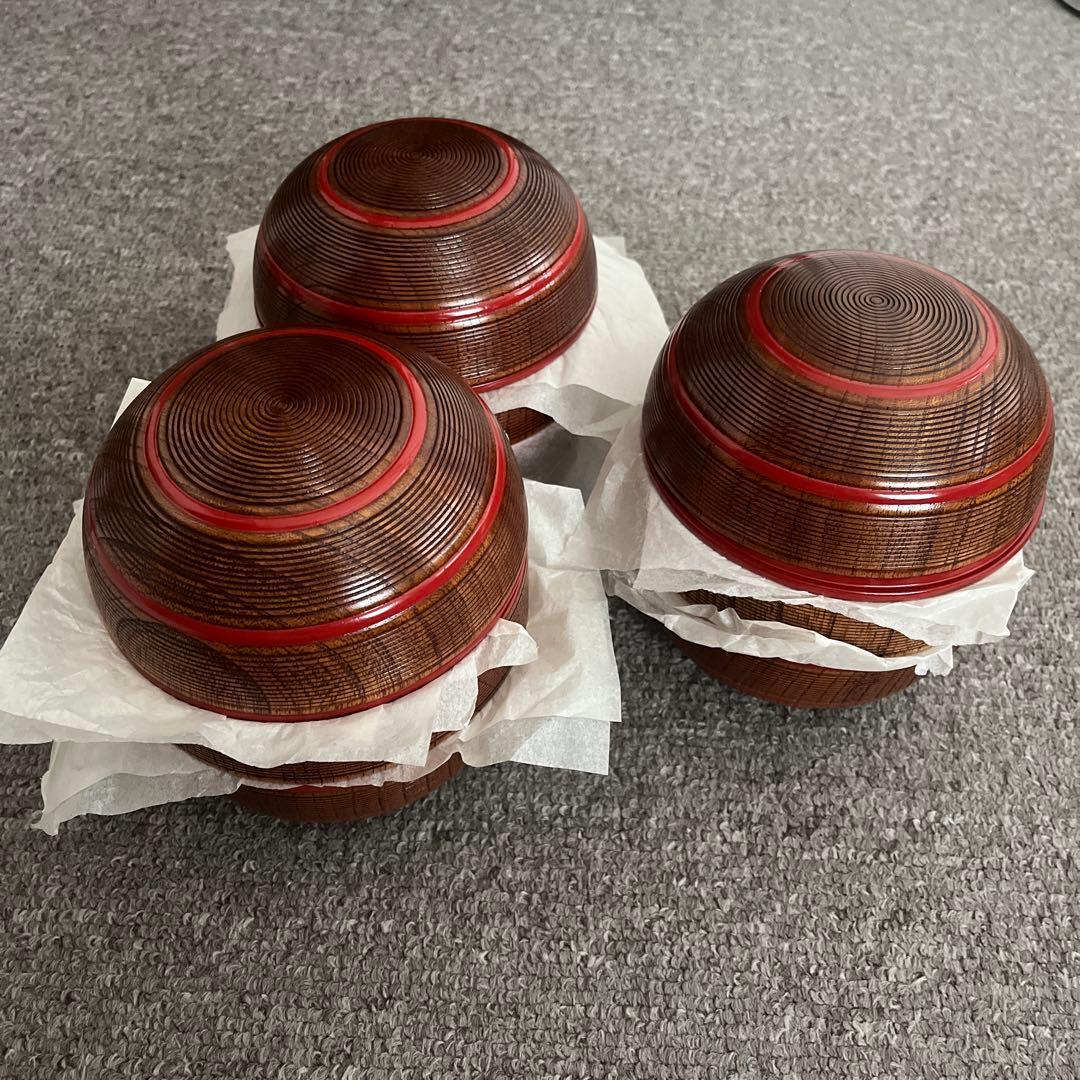 新品 漆器のアソベ懐石道具 極上千筋内朱3客揃 美しい信玄弁当 三段弁当箱 朱輪