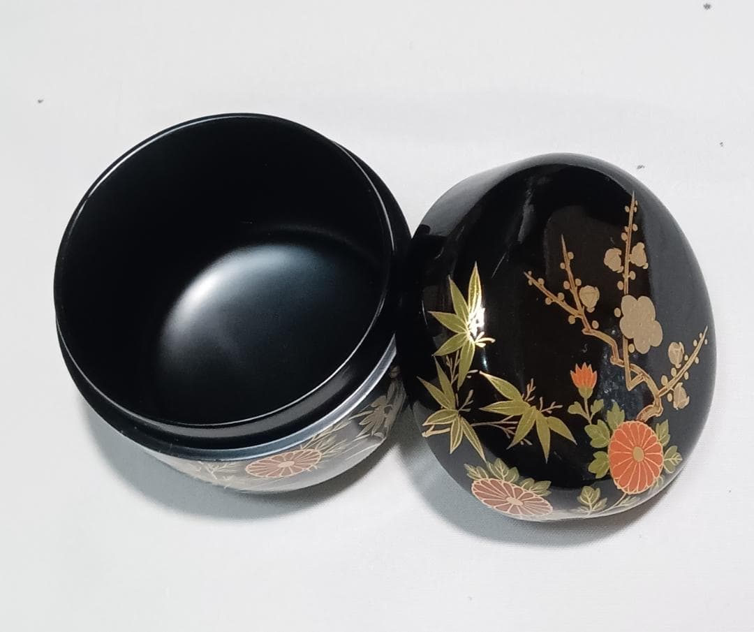 茶道具　黒漆塗大棗　蒔絵師　雅象作　黒漆塗四君子蒔絵大棗　美品！！