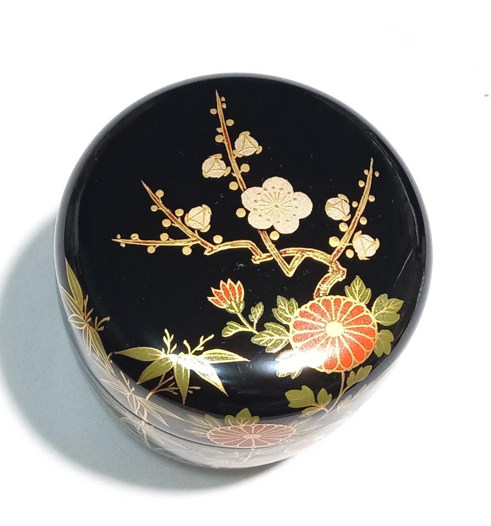 茶道具　黒漆塗大棗　蒔絵師　雅象作　黒漆塗四君子蒔絵大棗　美品！！