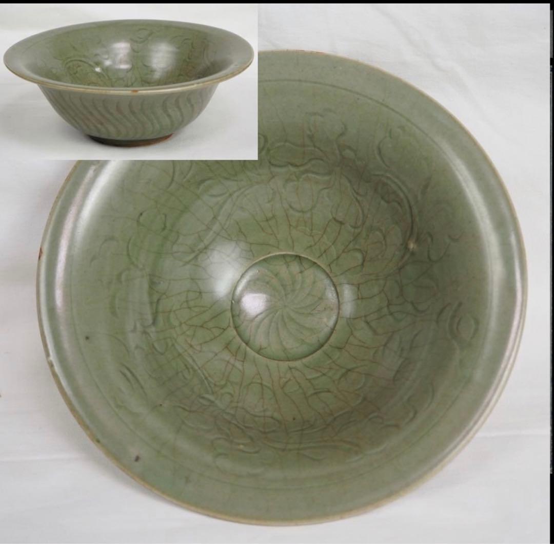 送料無料　明時代　龍泉窯青磁碗　中国古玩