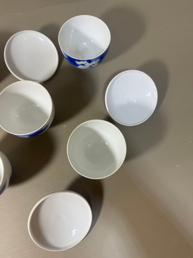 2386 深川製磁　白い花　湯呑　蓋付き　5客　未使用