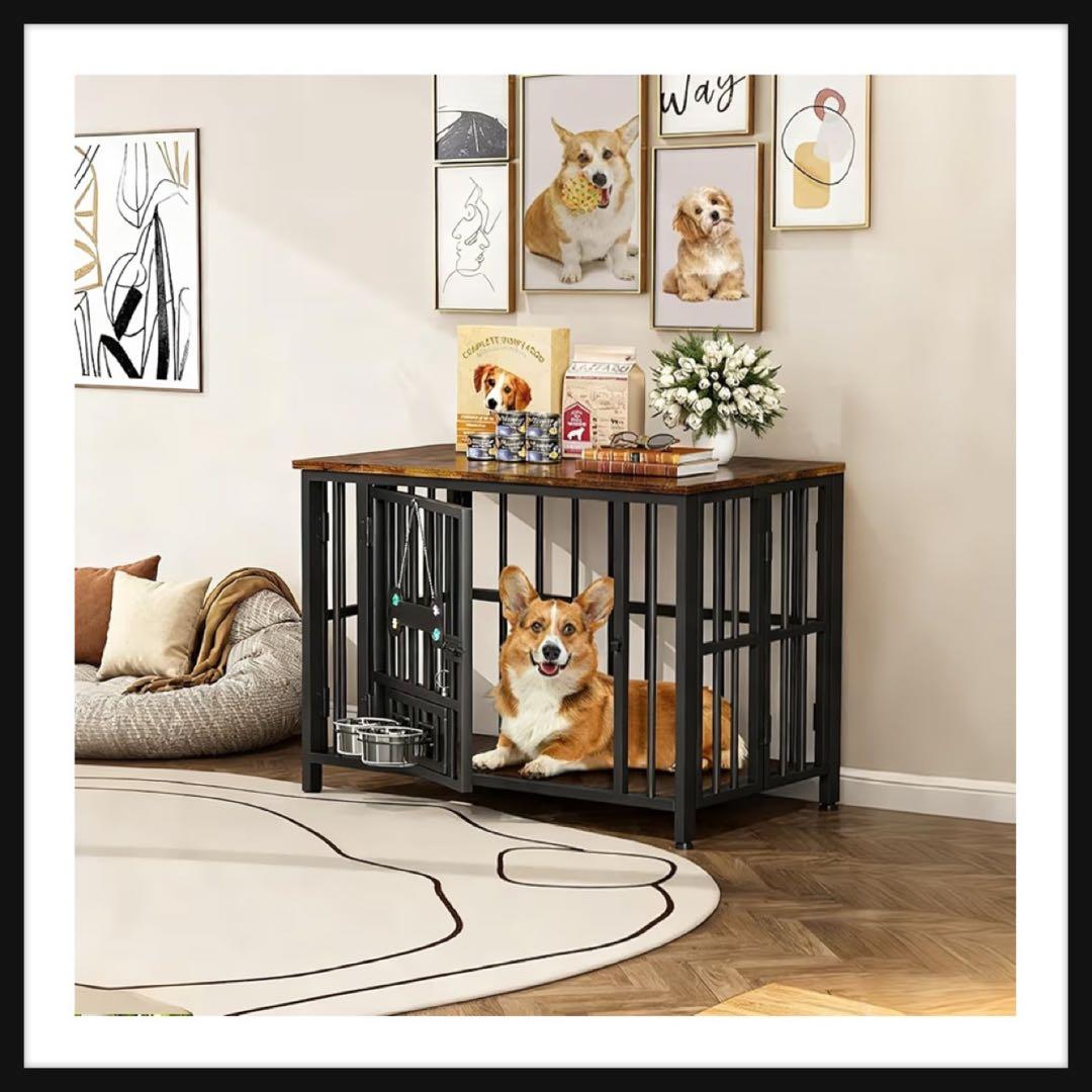 犬 ケージ 屋根付き ペットサークル 室内用 中型犬対応 木製 折りたたみ天板