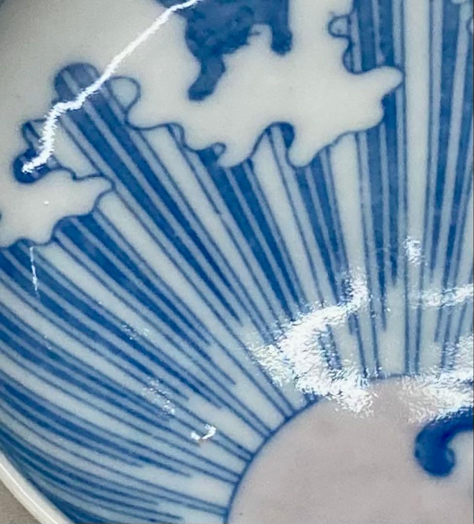 B558b 印判 兎に日の出 小皿 1枚　兎図　図変り　骨董　明治時代