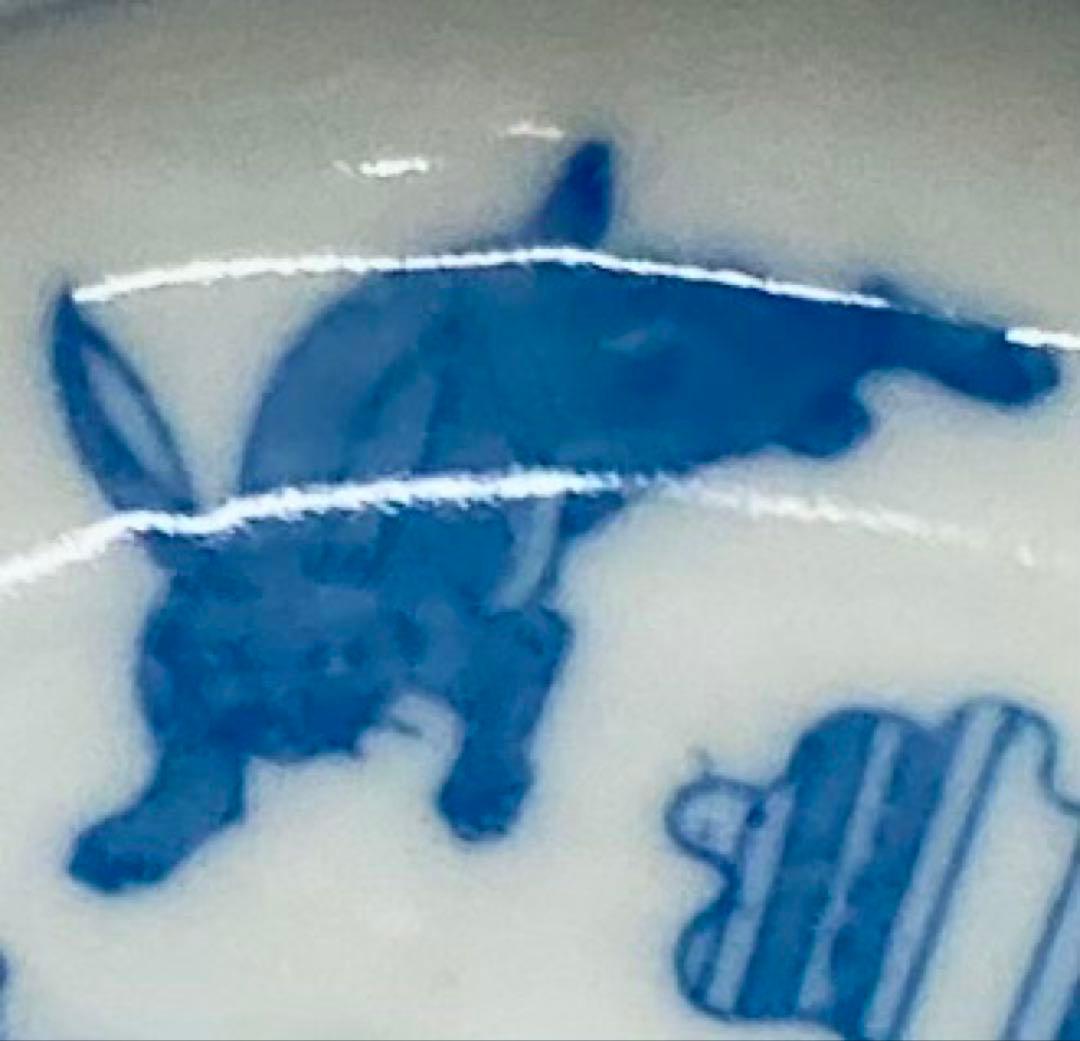 B558b 印判 兎に日の出 小皿 1枚　兎図　図変り　骨董　明治時代