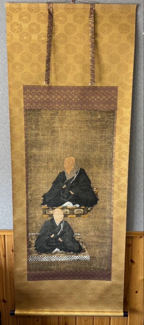 【 掛軸 / 親鷲聖人 蓮如上人 】二尊連坐像 巻物 骨董品