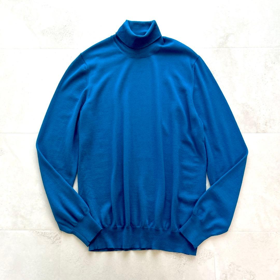 現行✨人気グランサッソウールタートルネックニット　ハイゲージ52ブルー近年モデル