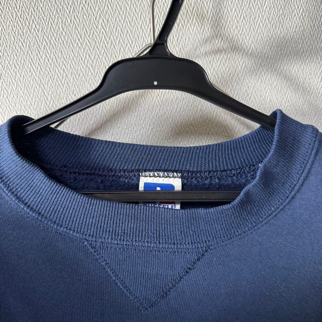 軍*手様 希少 90s USA製 RUSSELL PLAIN 無地 前V ネイビ