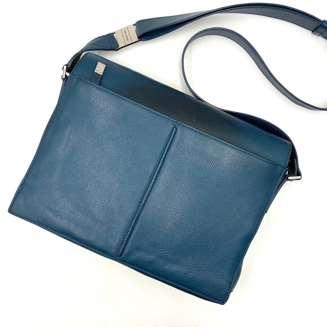 高級 ディオール オム ショルダーバッグ A4収納 フラップ レザー ブルー系