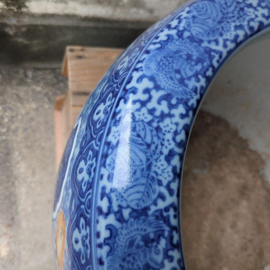 骨董 大型 火鉢 伊万里 染め付け メダカ 金魚 睡蓮鉢 小判 鍔 鉢カバー