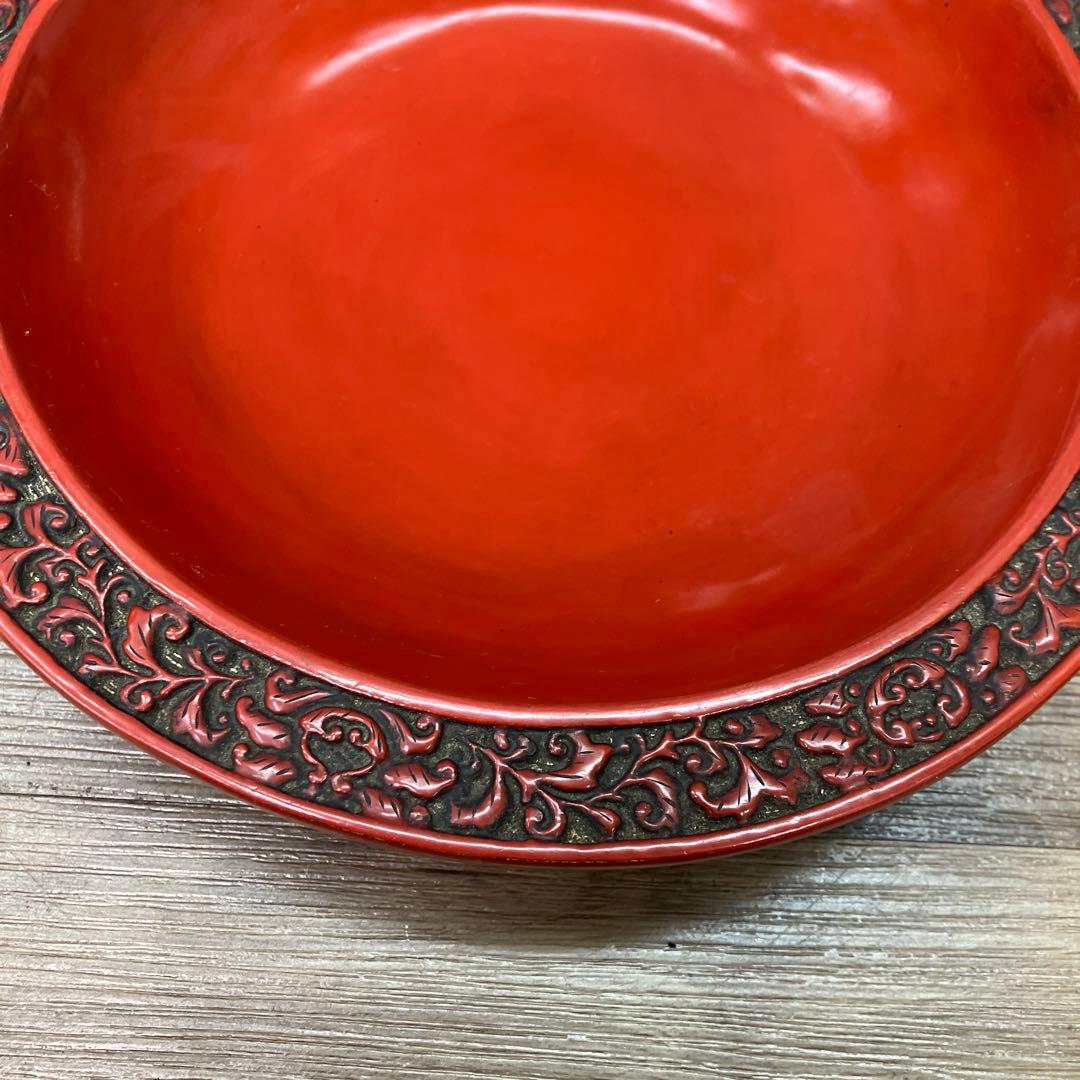 E-2 昭和レトロ 記念品 鎌倉彫風 漆器セット 三段重箱＆菓子鉢 記念刻印あり