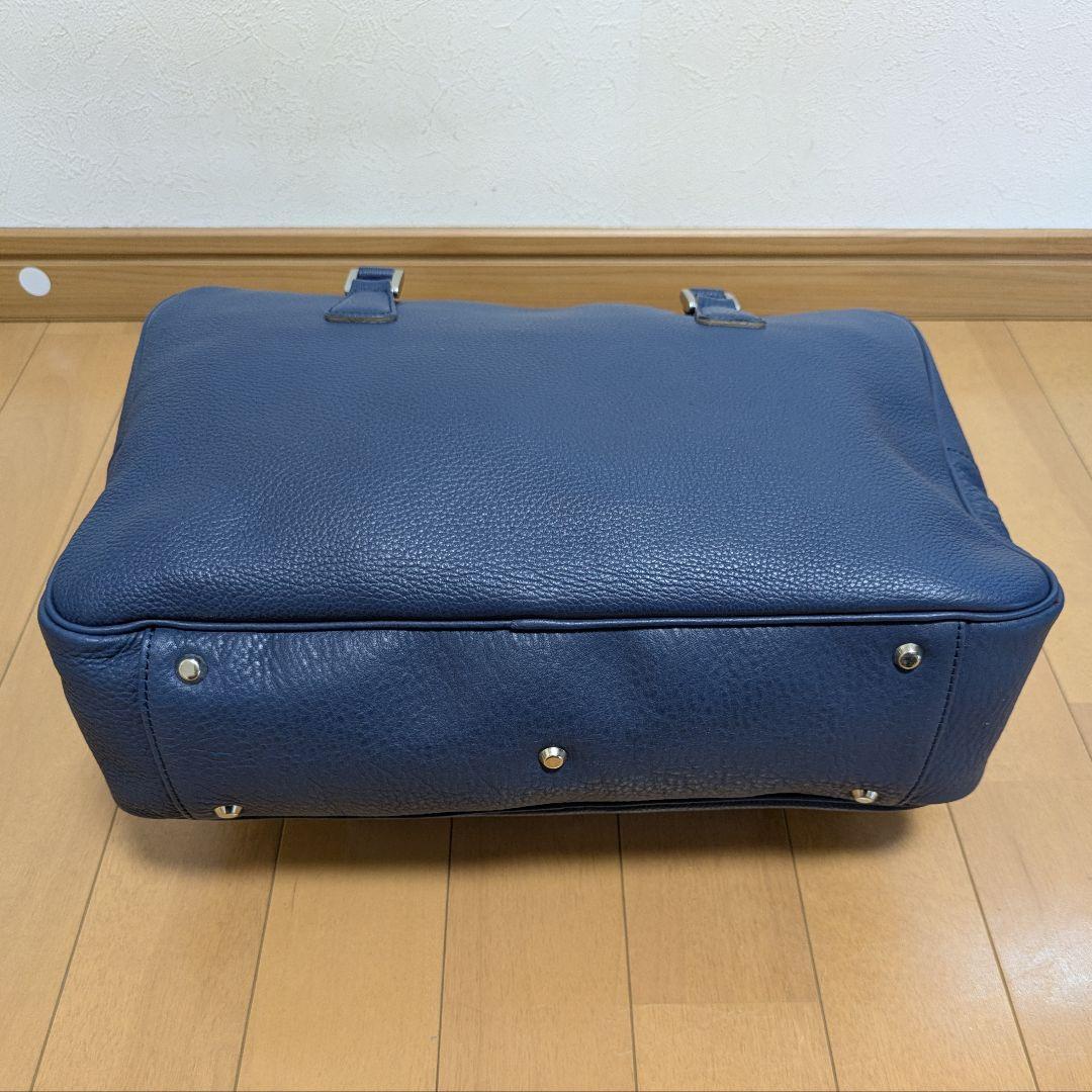 madam H マダムエイチ本革レザー ボストンバッグ ネイビー青系 シボ革