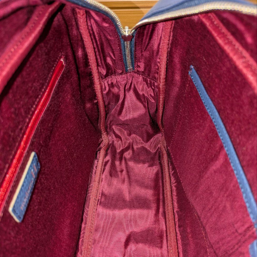 madam H マダムエイチ本革レザー ボストンバッグ ネイビー青系 シボ革