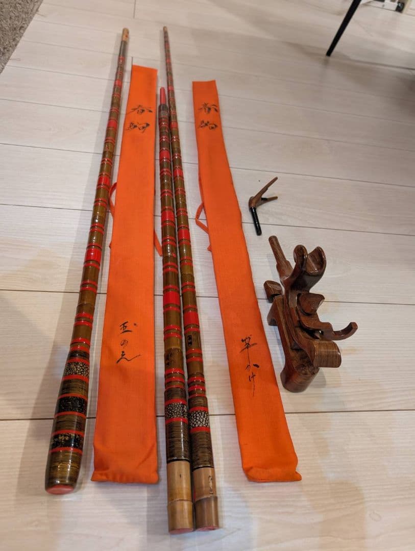 春駒作　竿掛け二本物　春駒作　タモの柄　一本物　万力セット