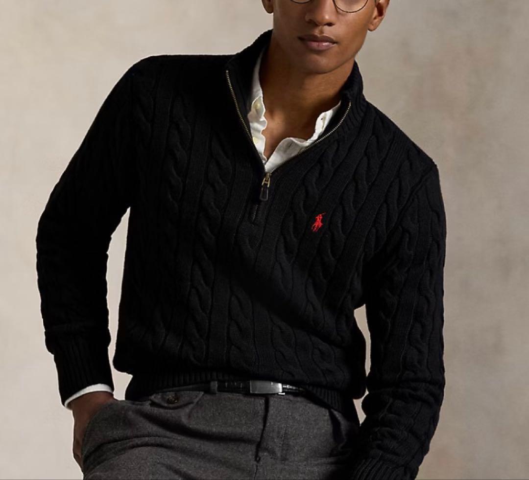 POLO RALPH LAUREN ケーブルニット ハーフジップ メンズ M 黒